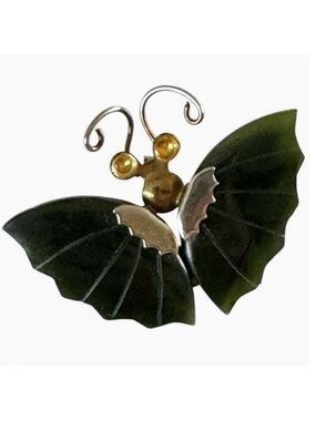 Vintage Green Jade Butterfly Pin Brooch